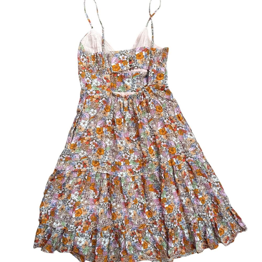 Anthropologie Maeve V Neck Spaghetti Straps Floral Open Back Orange Dress Size 2 - Picture 5 of 10